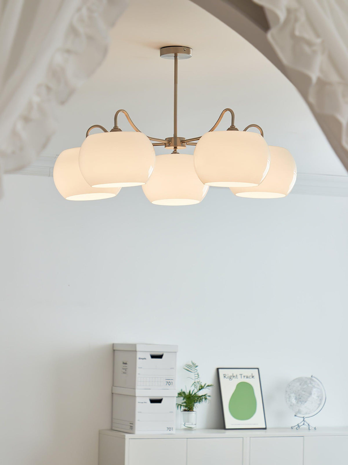 Kade Chandelier White Glass Persimmon Shape