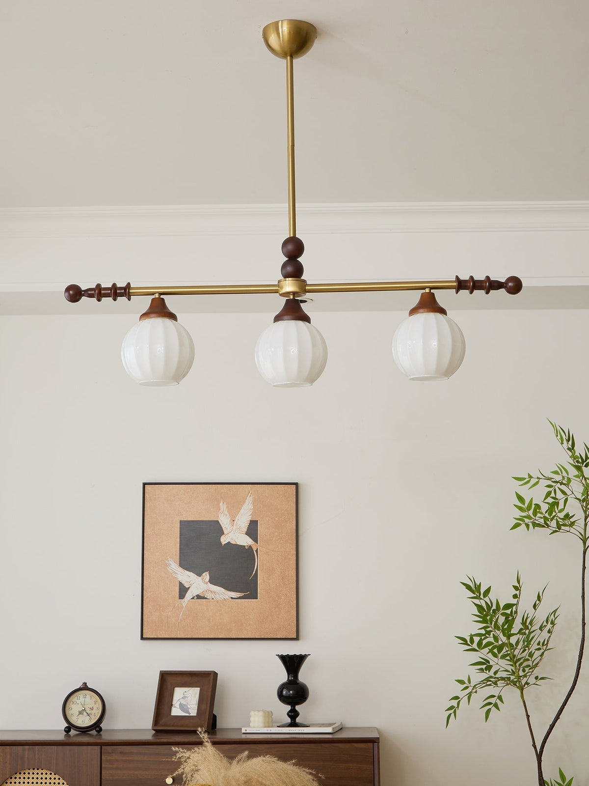 Codoriel Traditional Balance Island Wood Glass Pendant Lamp