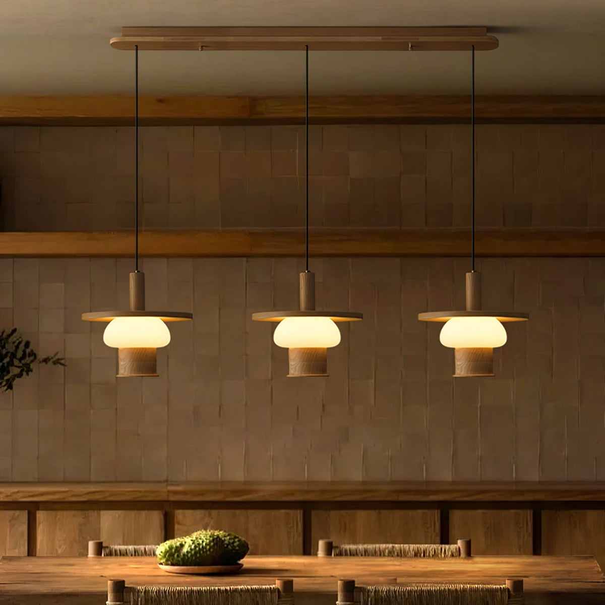 Zephaan Traditional Art Classic Glass Wood Pendant Light
