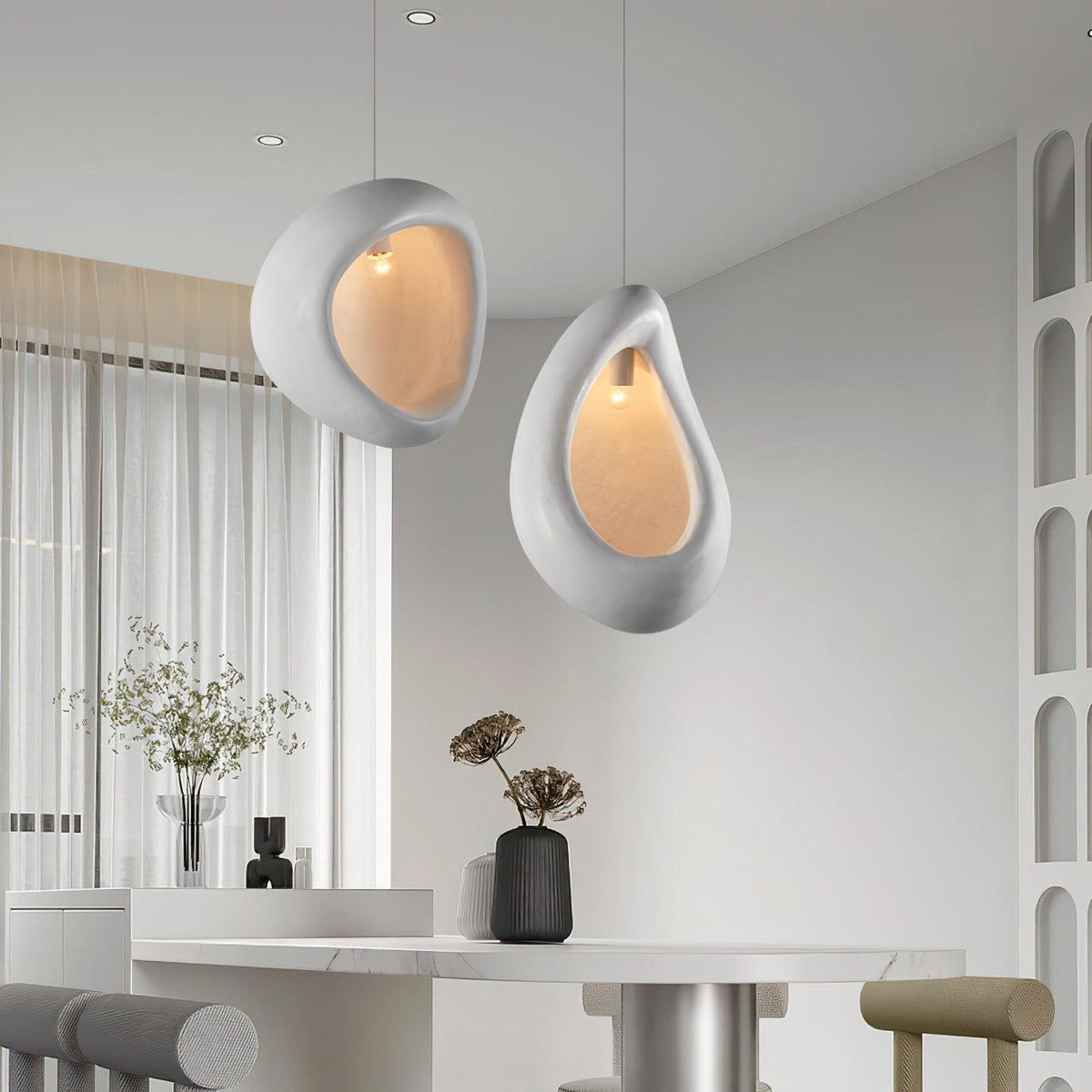 Seo Pendant Lamp Plaster Organic Hollow Teardrop Wabi Sabi