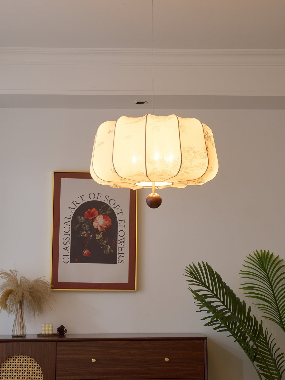 Sylaeria Wood & Fabric Pendant Light