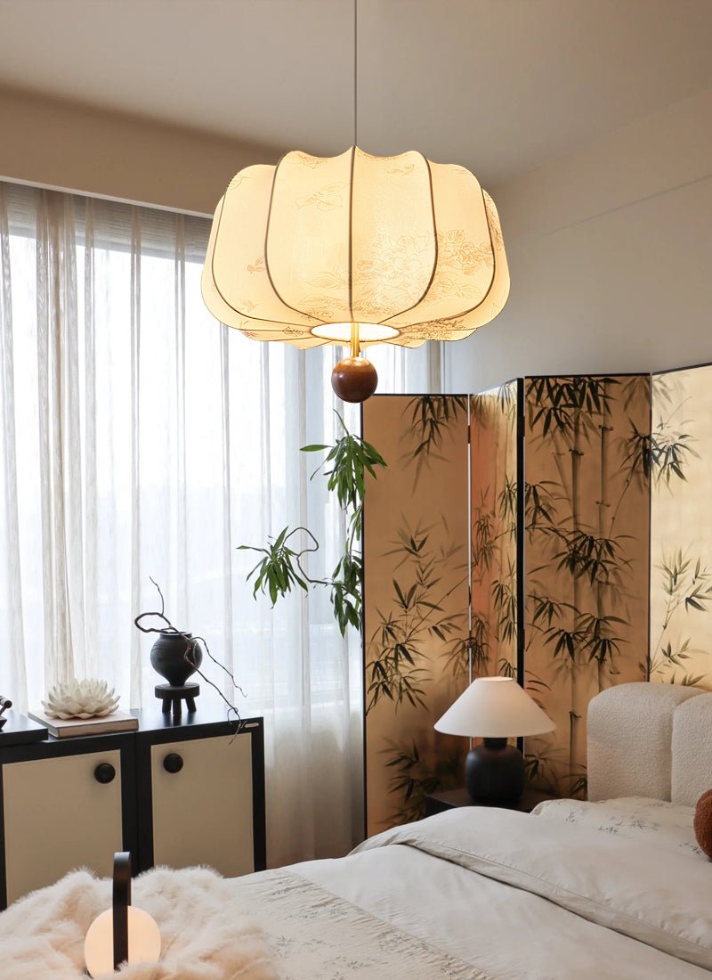 Sylaeria Wood & Fabric Pendant Light