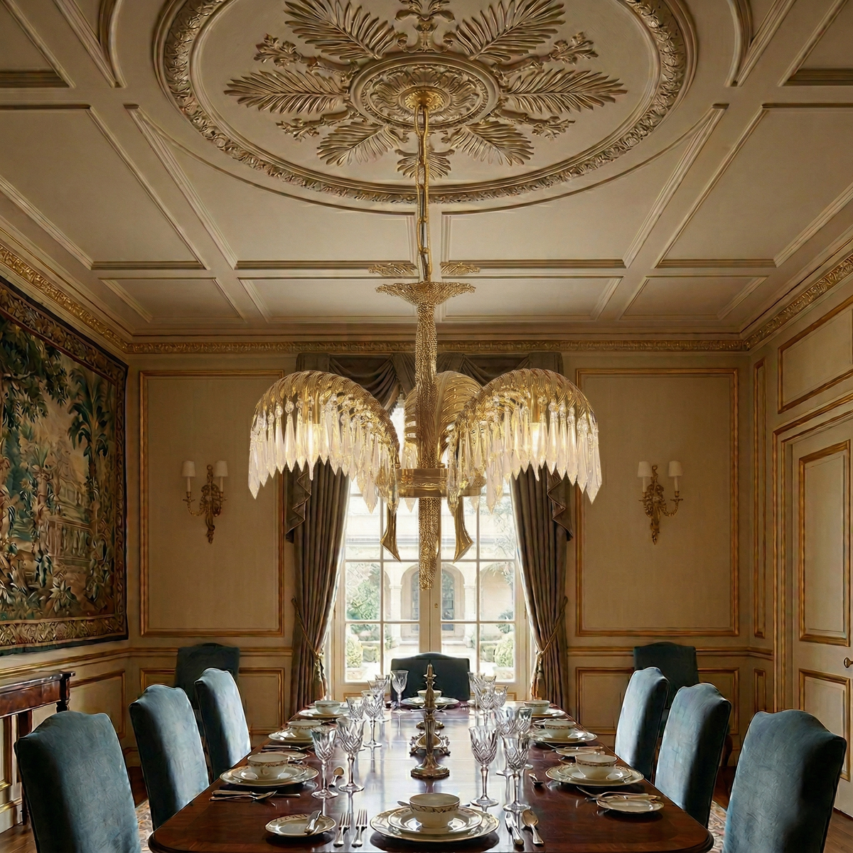 Peya Brass Palm Leaf Crystal Chandelier