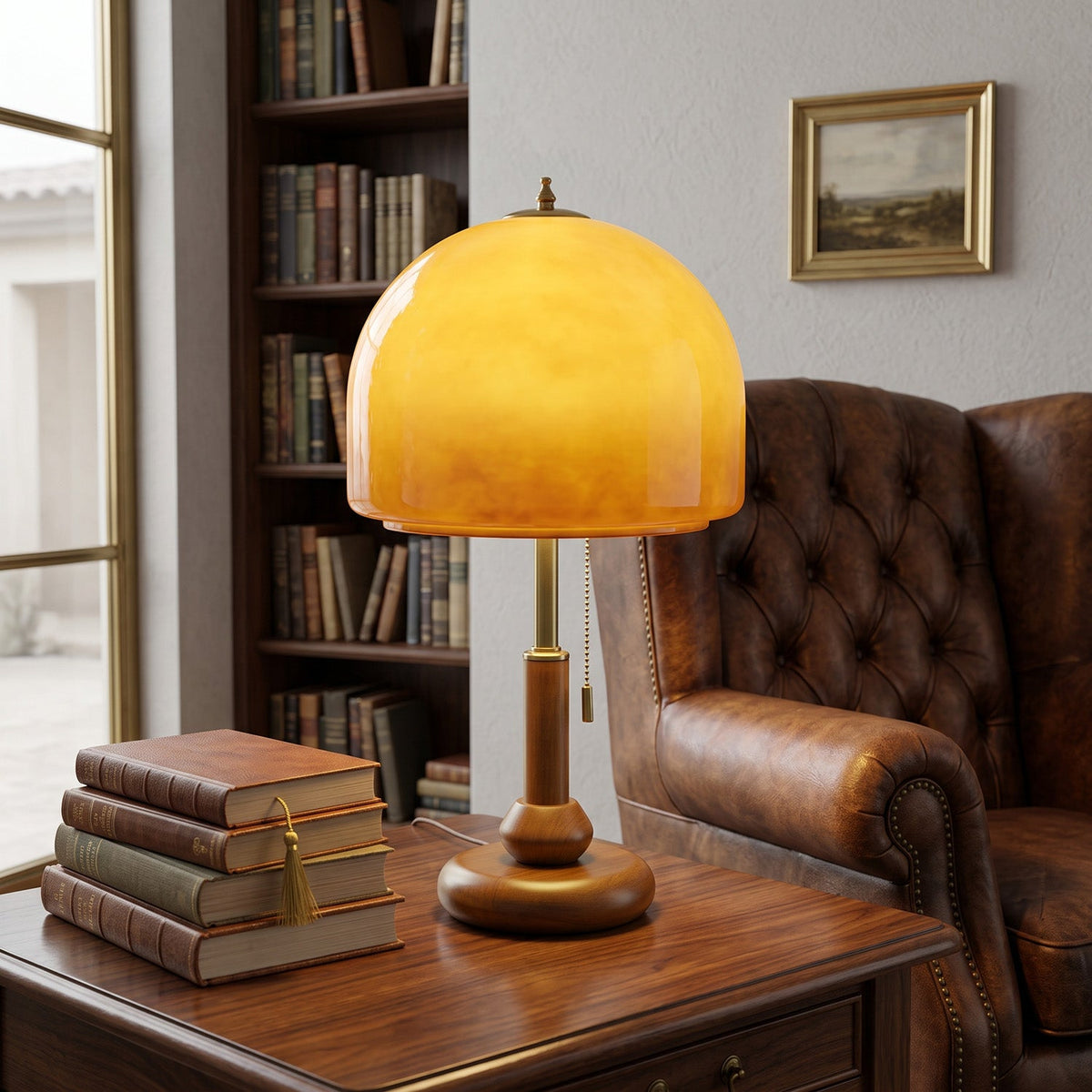 Bellmere Walnut Glass Table Lamp