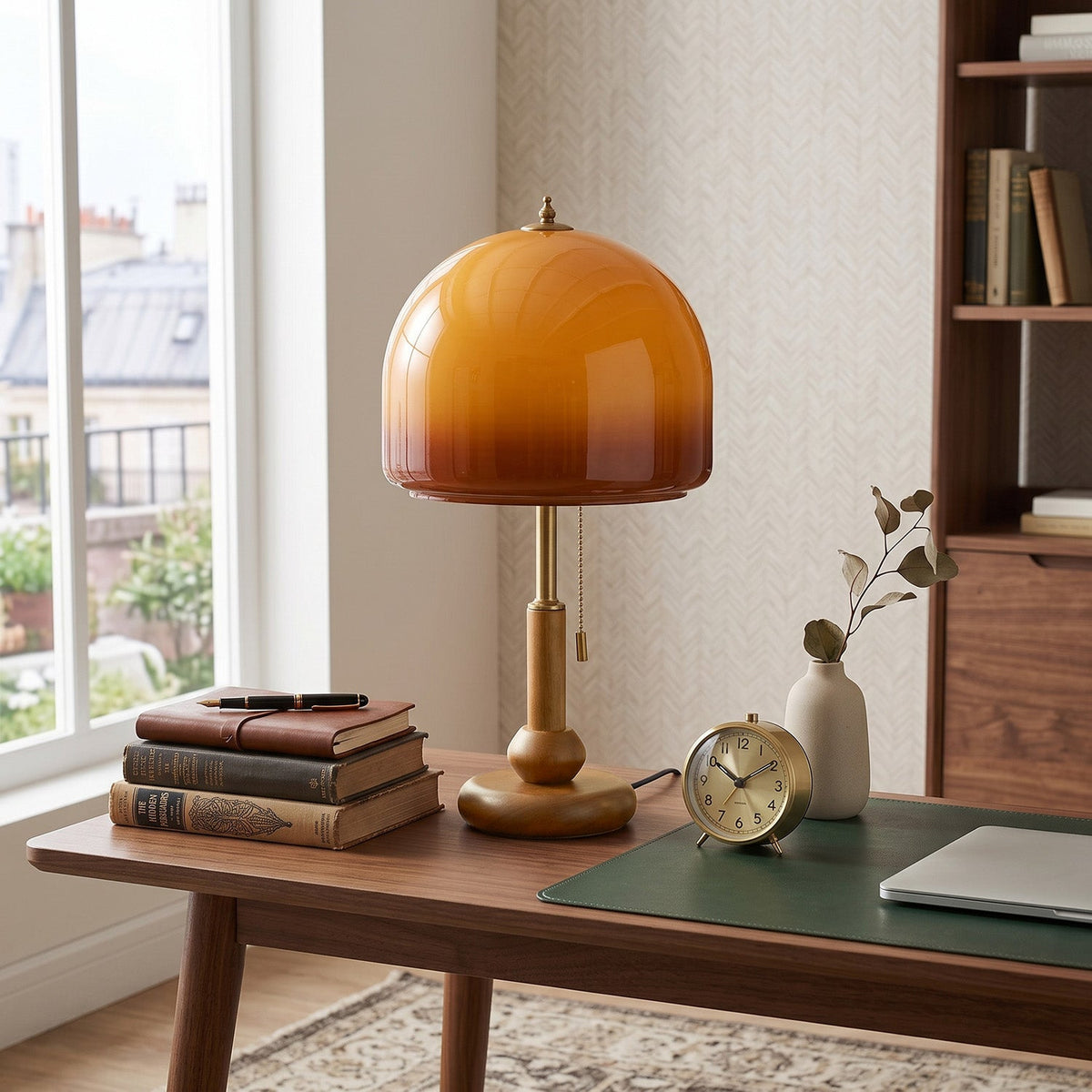 Bellmere Walnut Glass Table Lamp