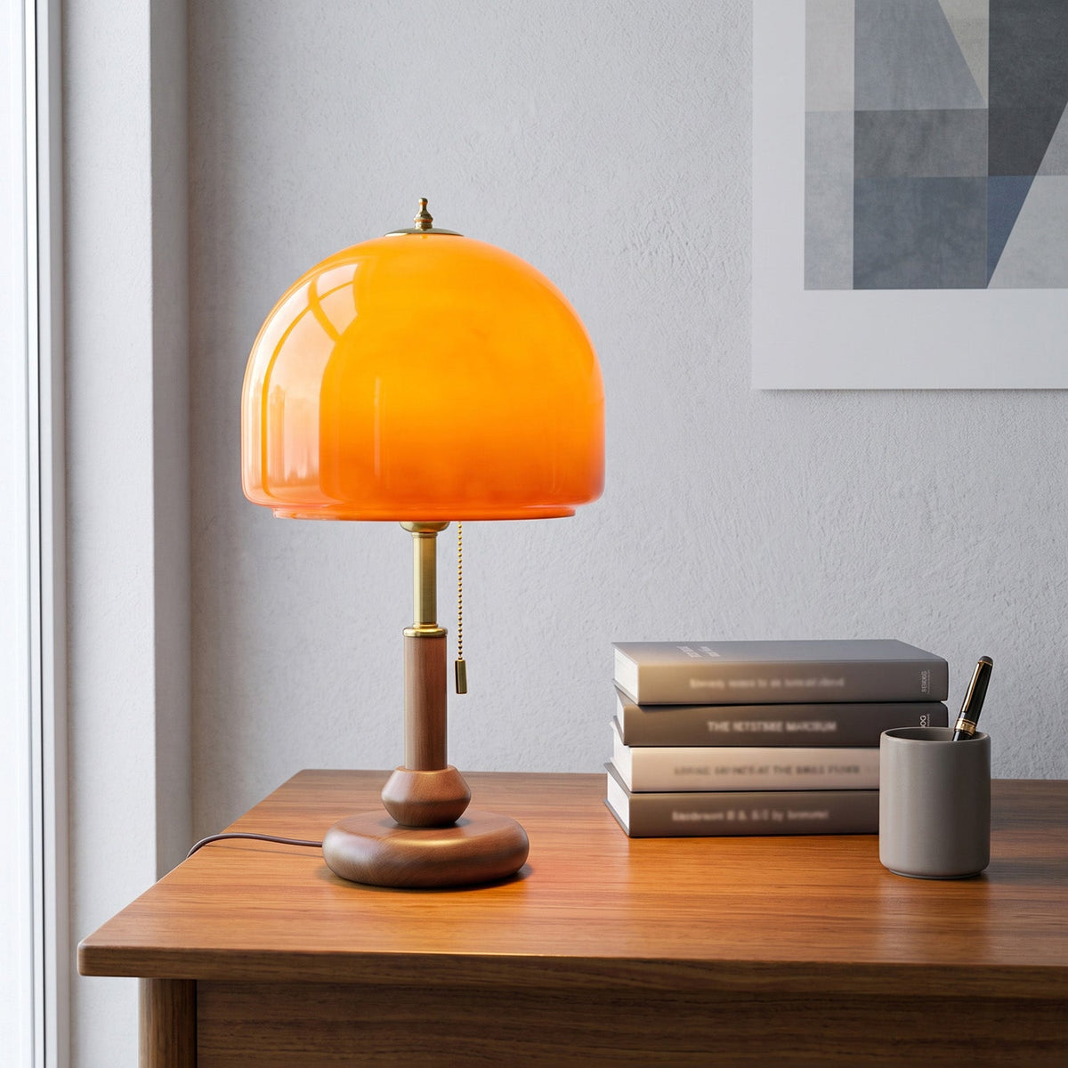 Bellmere Walnut Glass Table Lamp