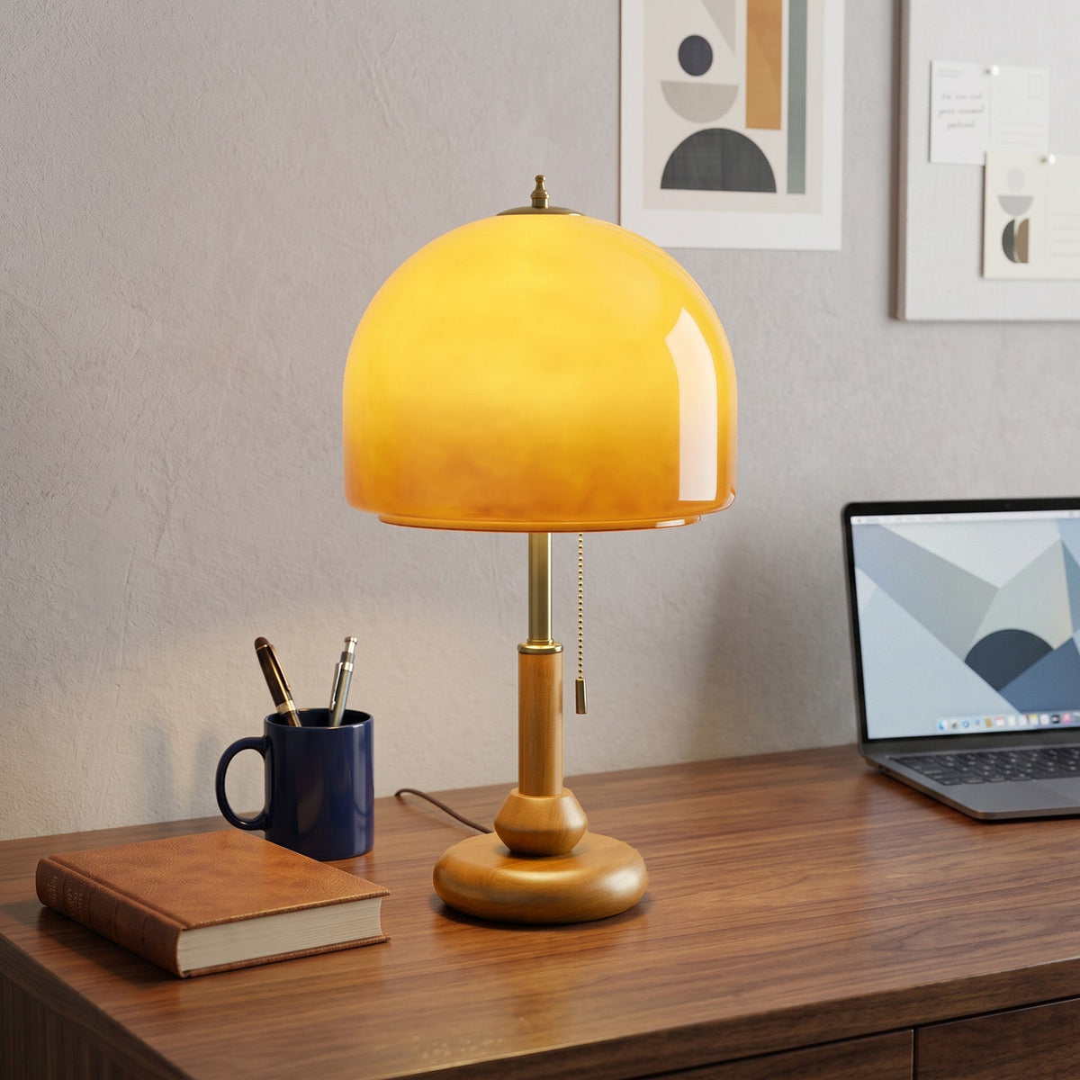 Bellmere Walnut Glass Table Lamp