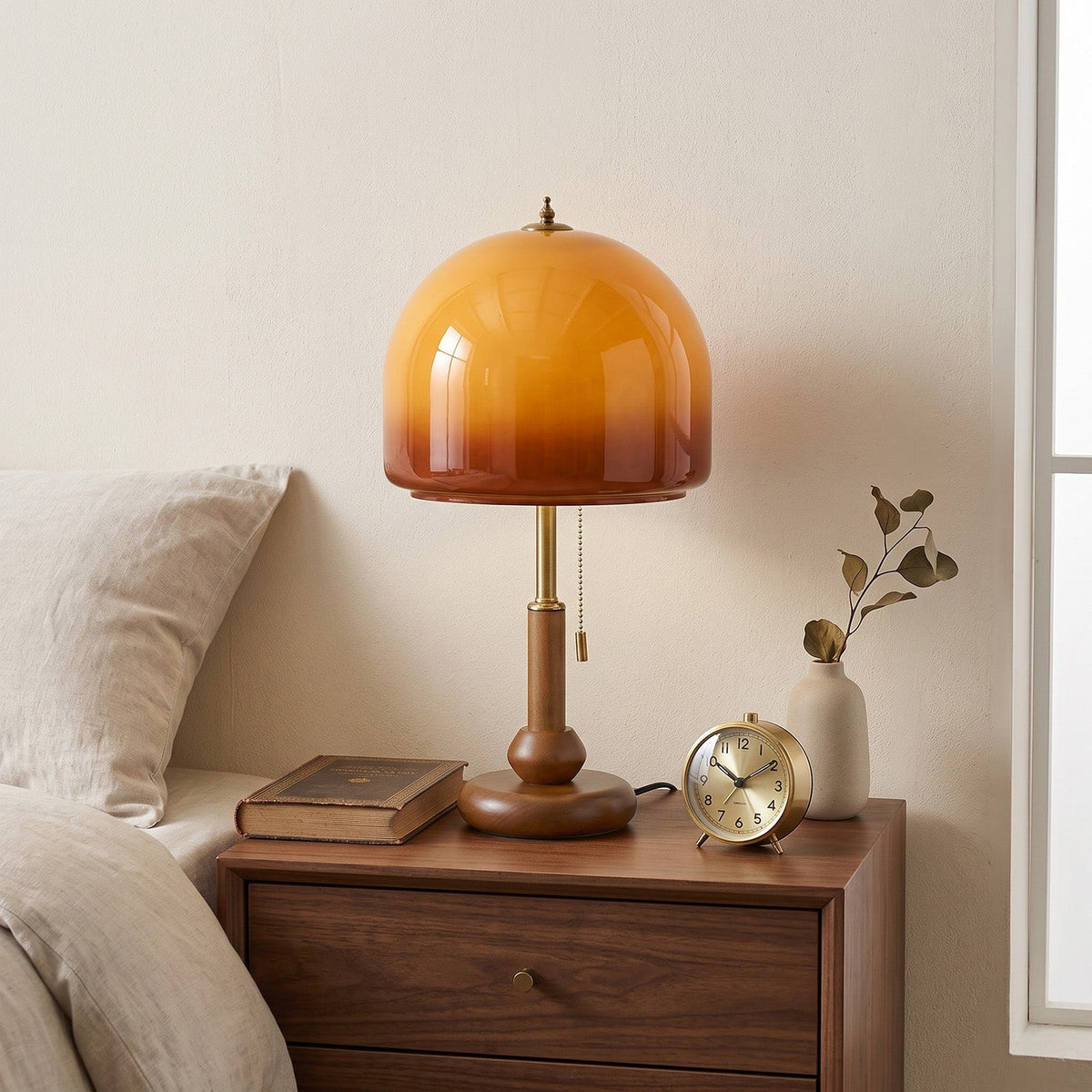 Bellmere Walnut Glass Table Lamp