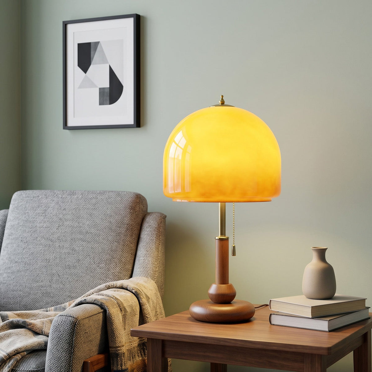 Bellmere Walnut Glass Table Lamp