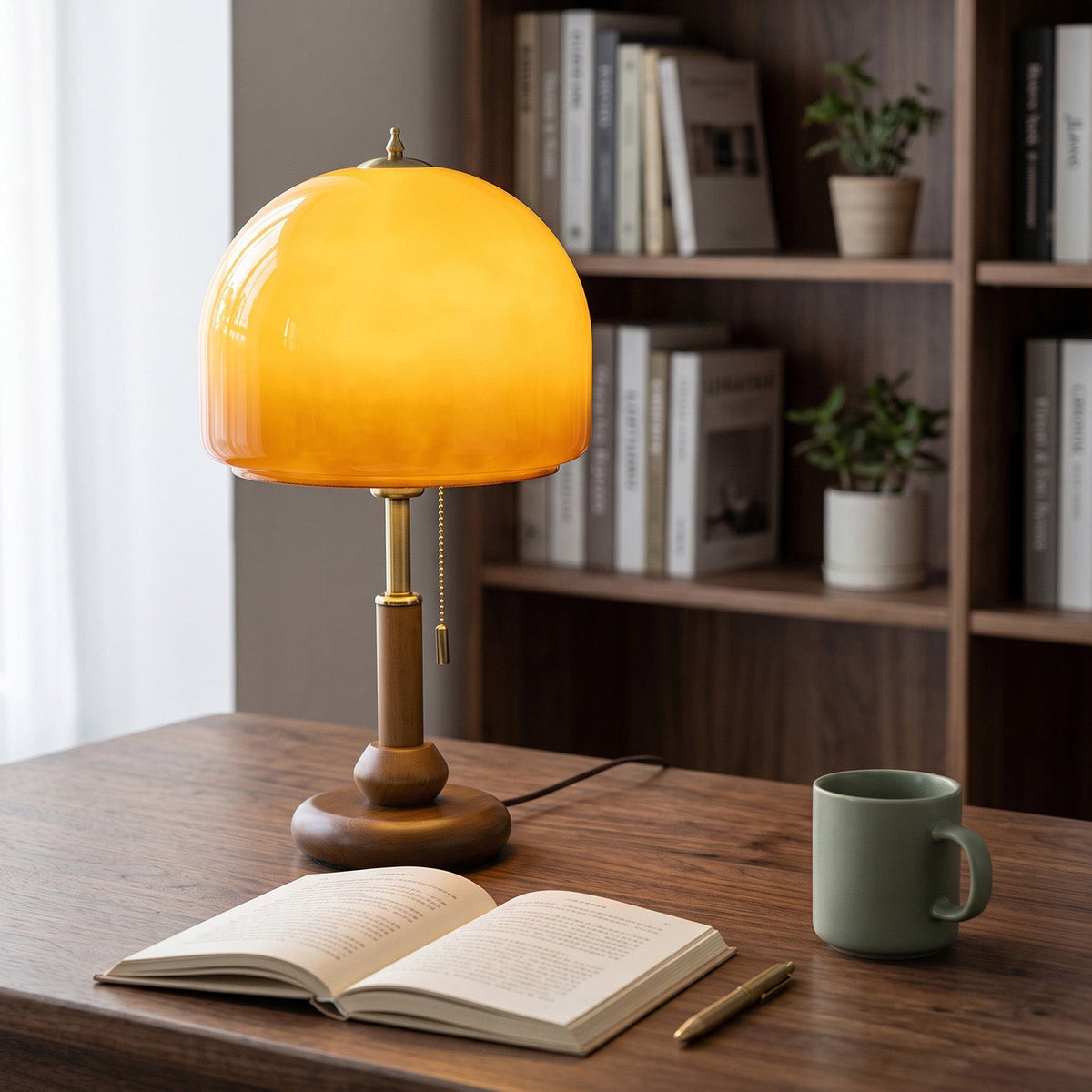 Bellmere Walnut Glass Table Lamp