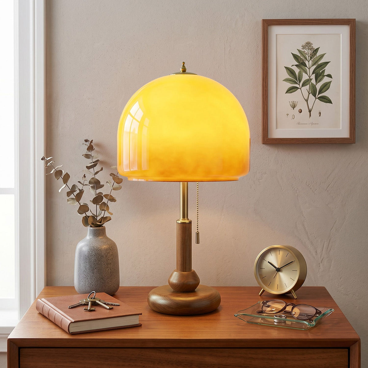 Bellmere Walnut Glass Table Lamp