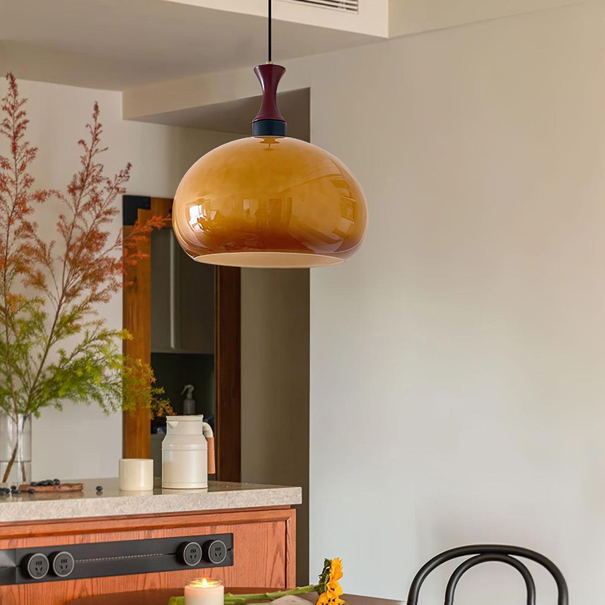Gyls Modern Minimalist Wood Glass Pendant Lamp