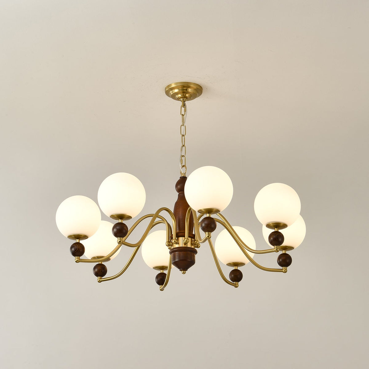 Goswen Chandelier Wood & Brass Globe