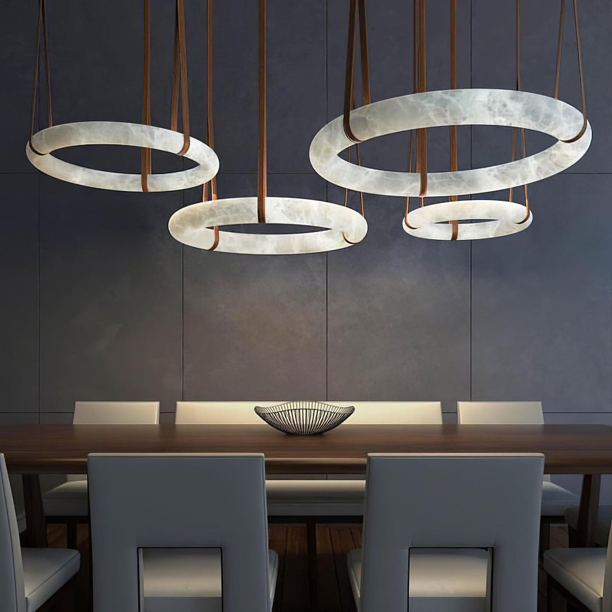 Lixor Alabaster Chandeliers  Ring Leather Strap  Version A