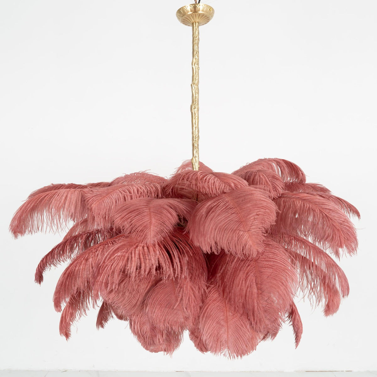 Auralira Chandelier Ostrich Feather Large Brass Stem
