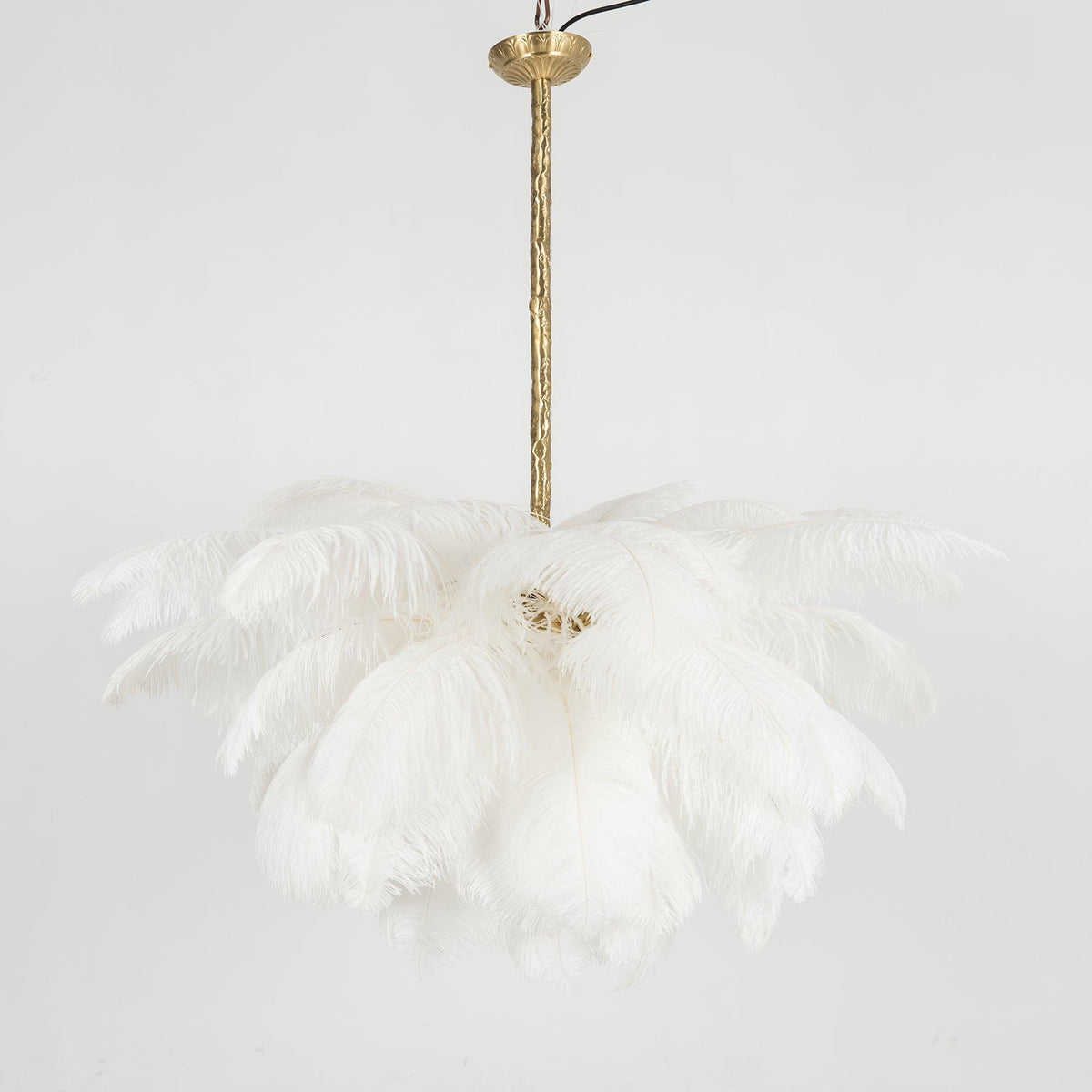 Auralira Chandelier Ostrich Feather Large Brass Stem