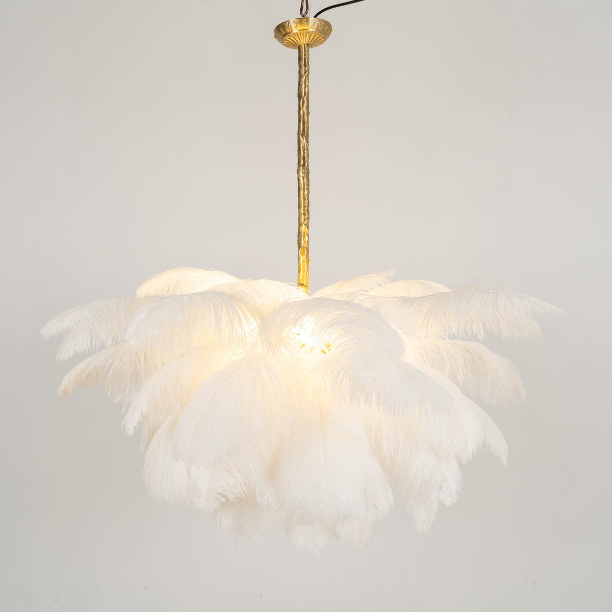Auralira Chandelier Ostrich Feather Large Brass Stem