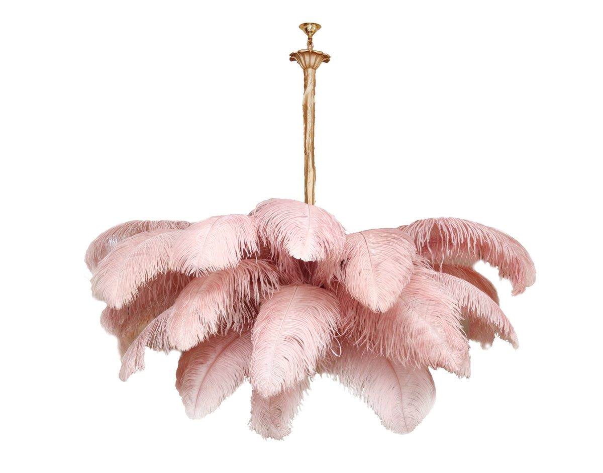 Auralira Chandelier Ostrich Feather Large Brass Stem
