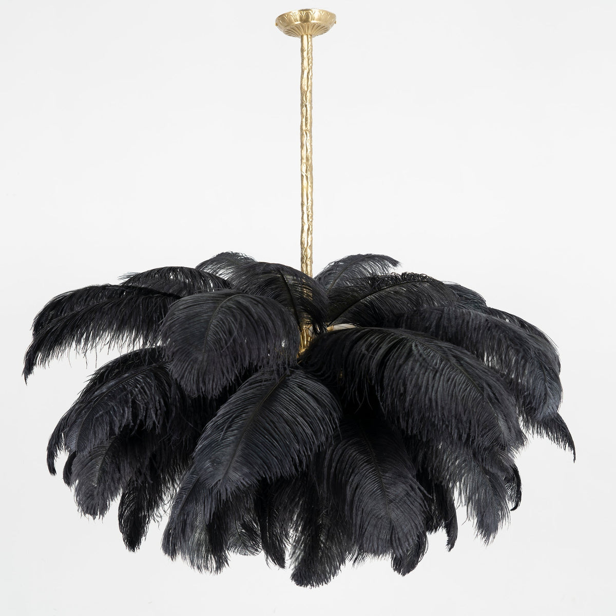 Auralira Chandelier Ostrich Feather Large Brass Stem