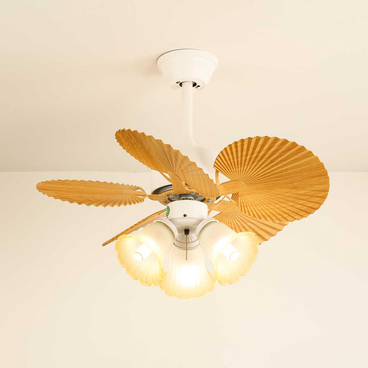 Elvoelle Vintage Wood Glass Ceiling Fan Light