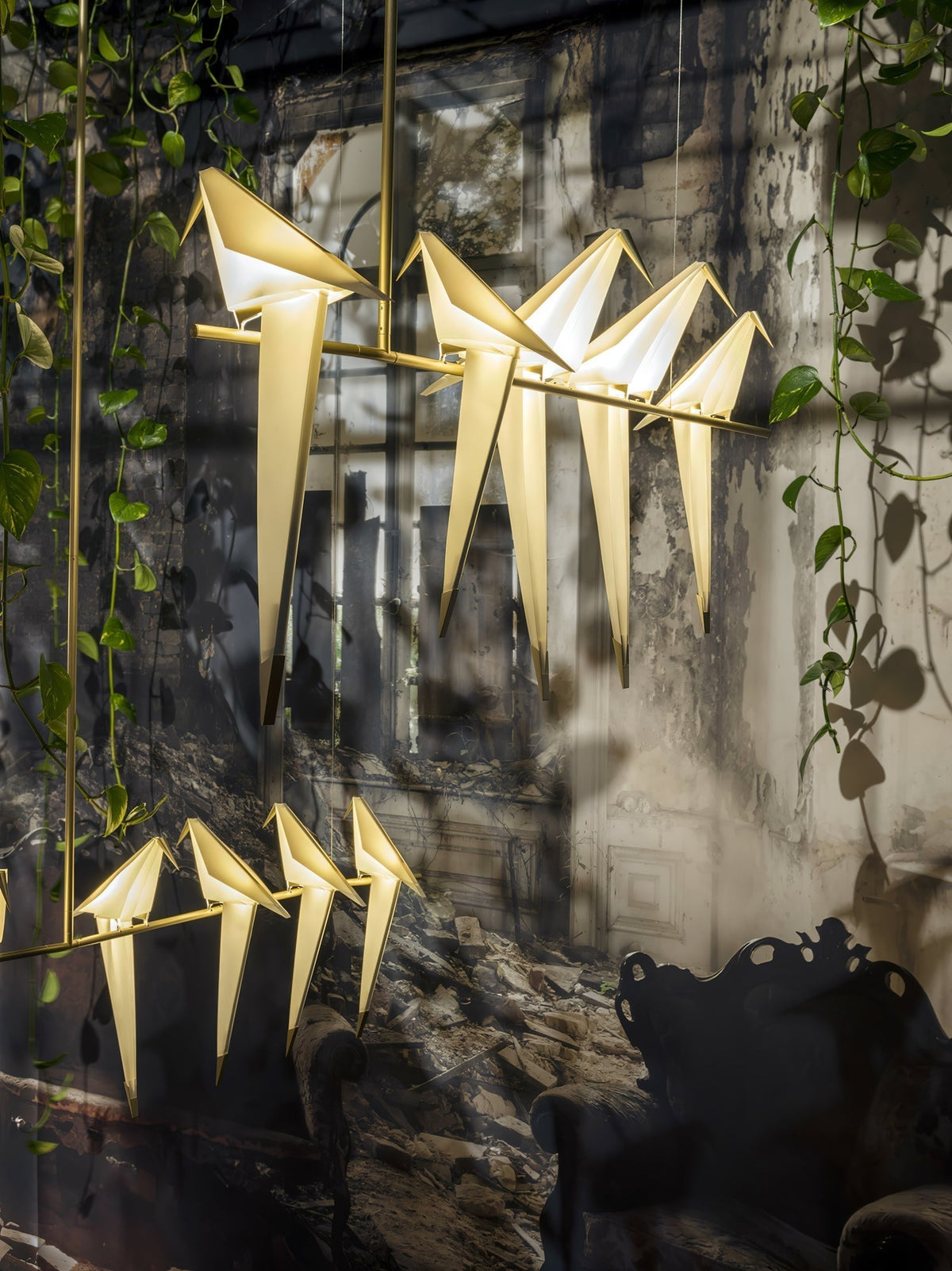 Lunuian Chandelier Paper Crane Bird Sculptural LED