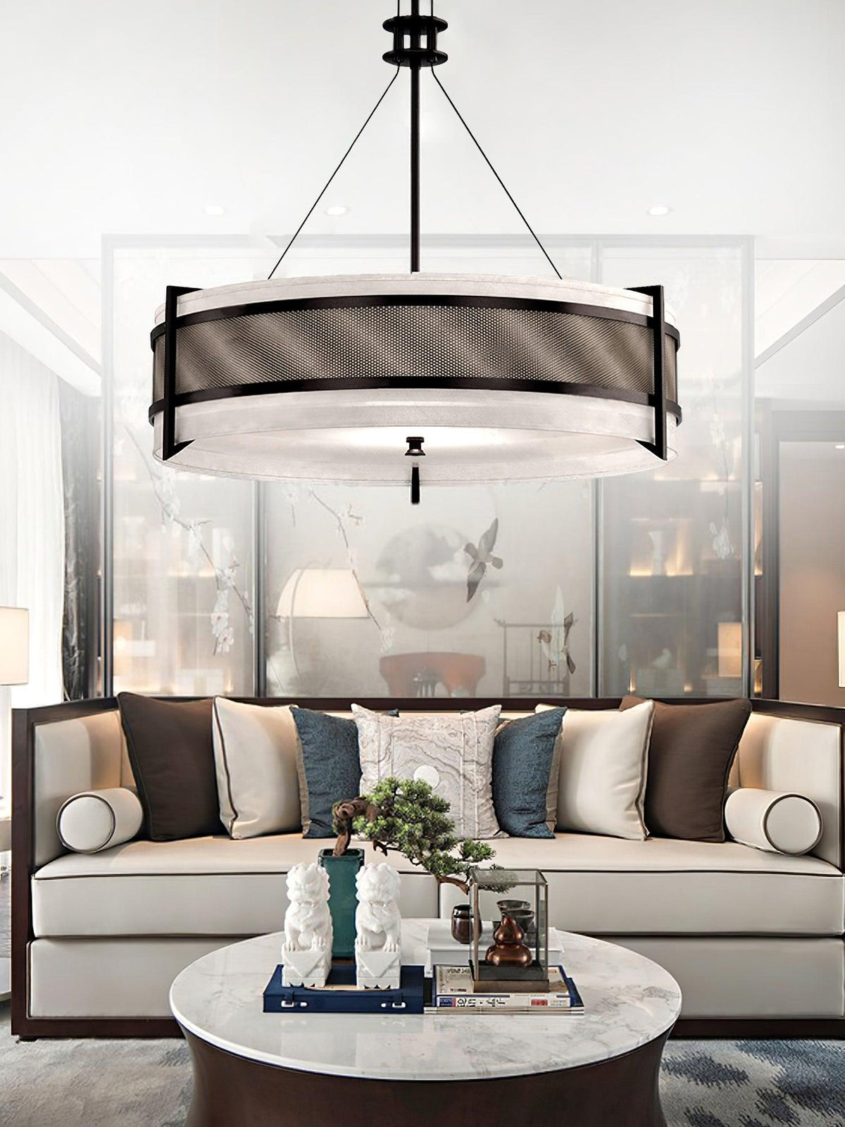 Rivanora Chandelier Pedesina Black Mesh LED