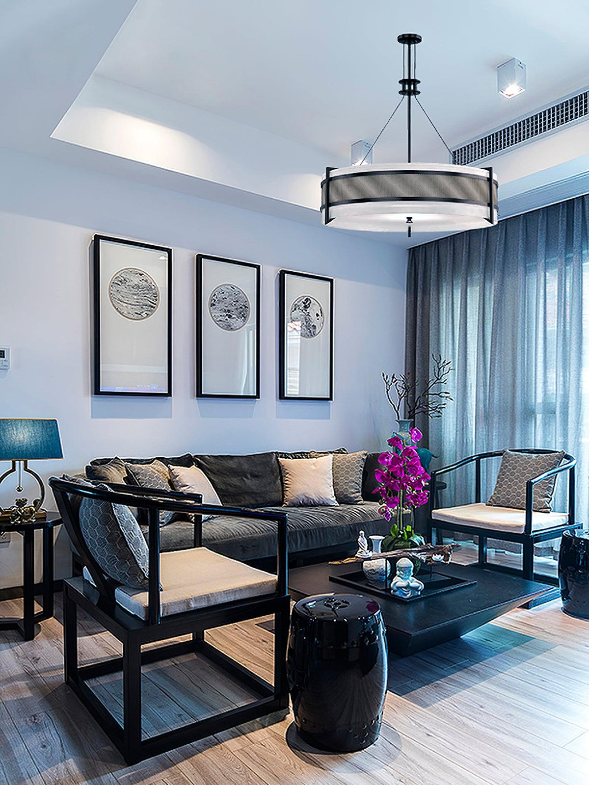 Rivanora Chandelier Pedesina Black Mesh LED