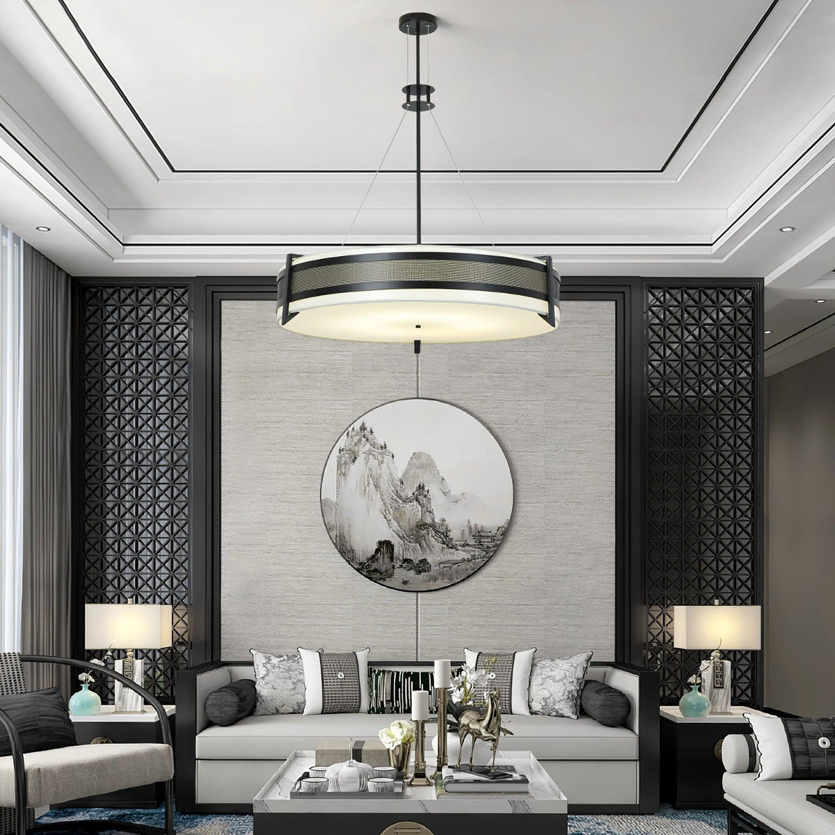 Rivanora Chandelier Pedesina Black Mesh LED