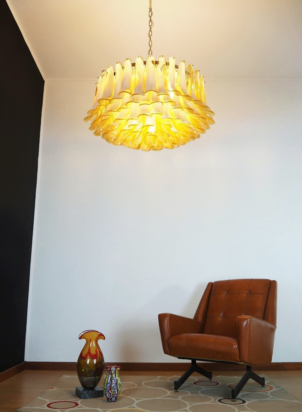 Equvel Chandelier Amber Murano Glass Petal Elegant