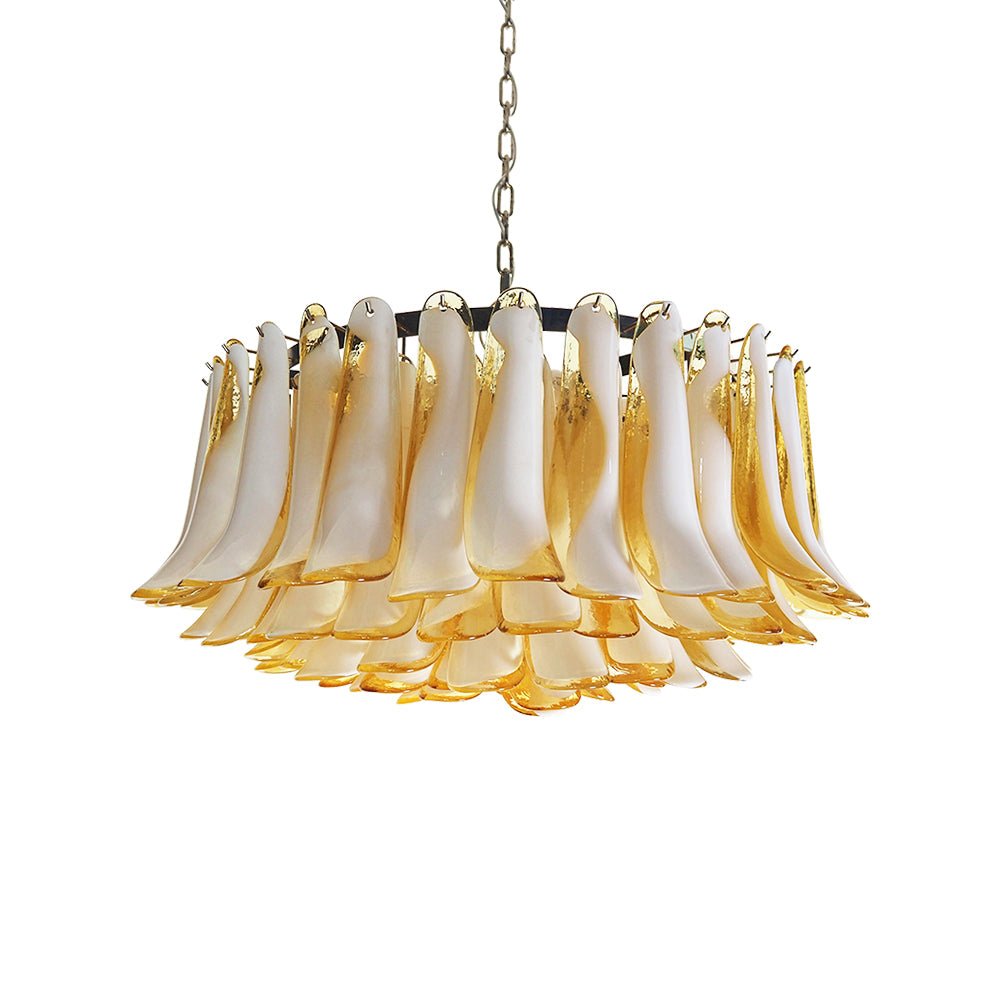 Equvel Chandelier Amber Murano Glass Petal Elegant