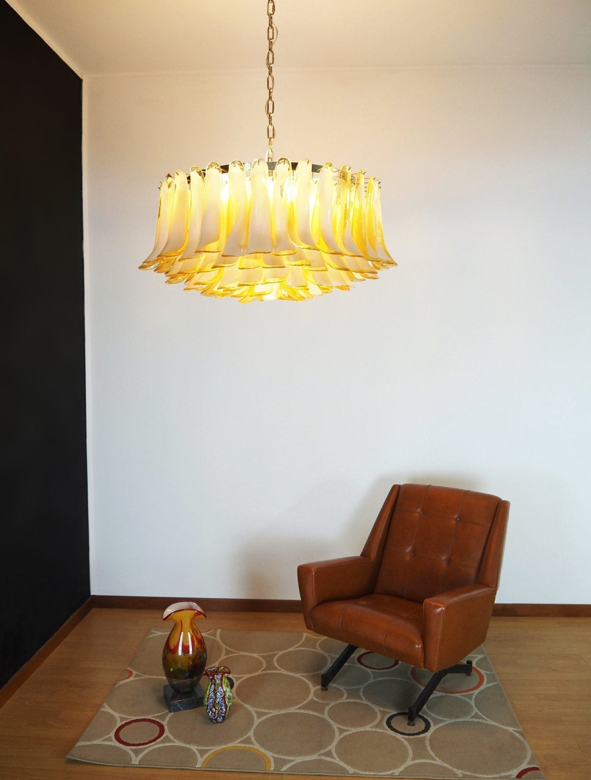 Equvel Chandelier Amber Murano Glass Petal Elegant