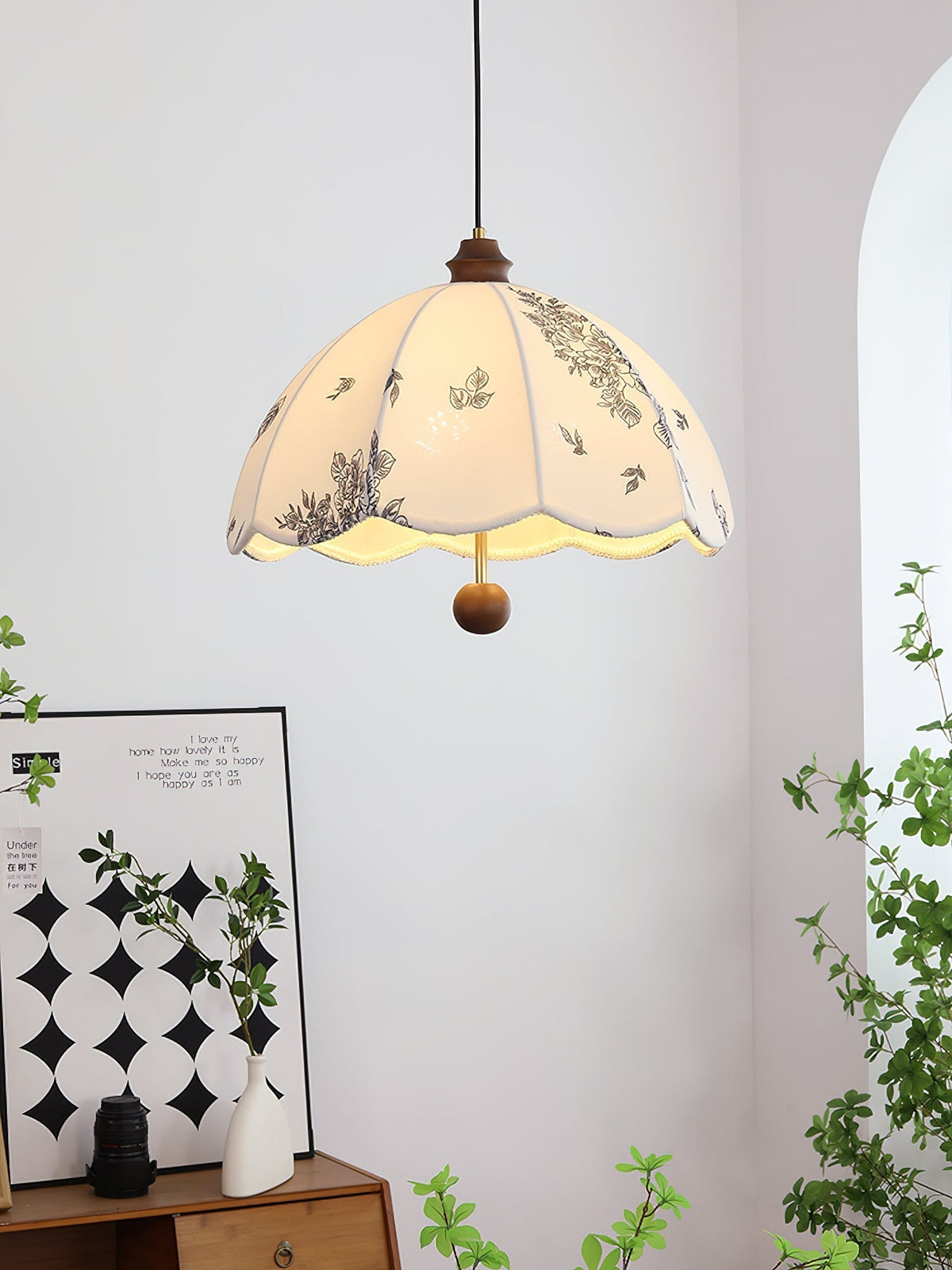 Vevenir Petal Whisper Wood Fabric Pendant Lamp