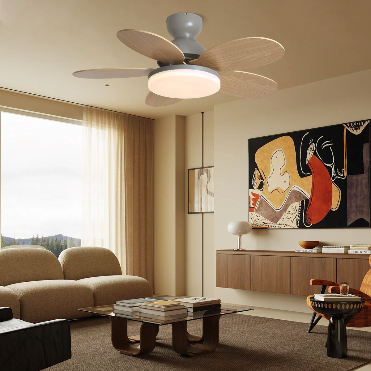 Liora Colorful Wooden Kids Ceiling Fan Light