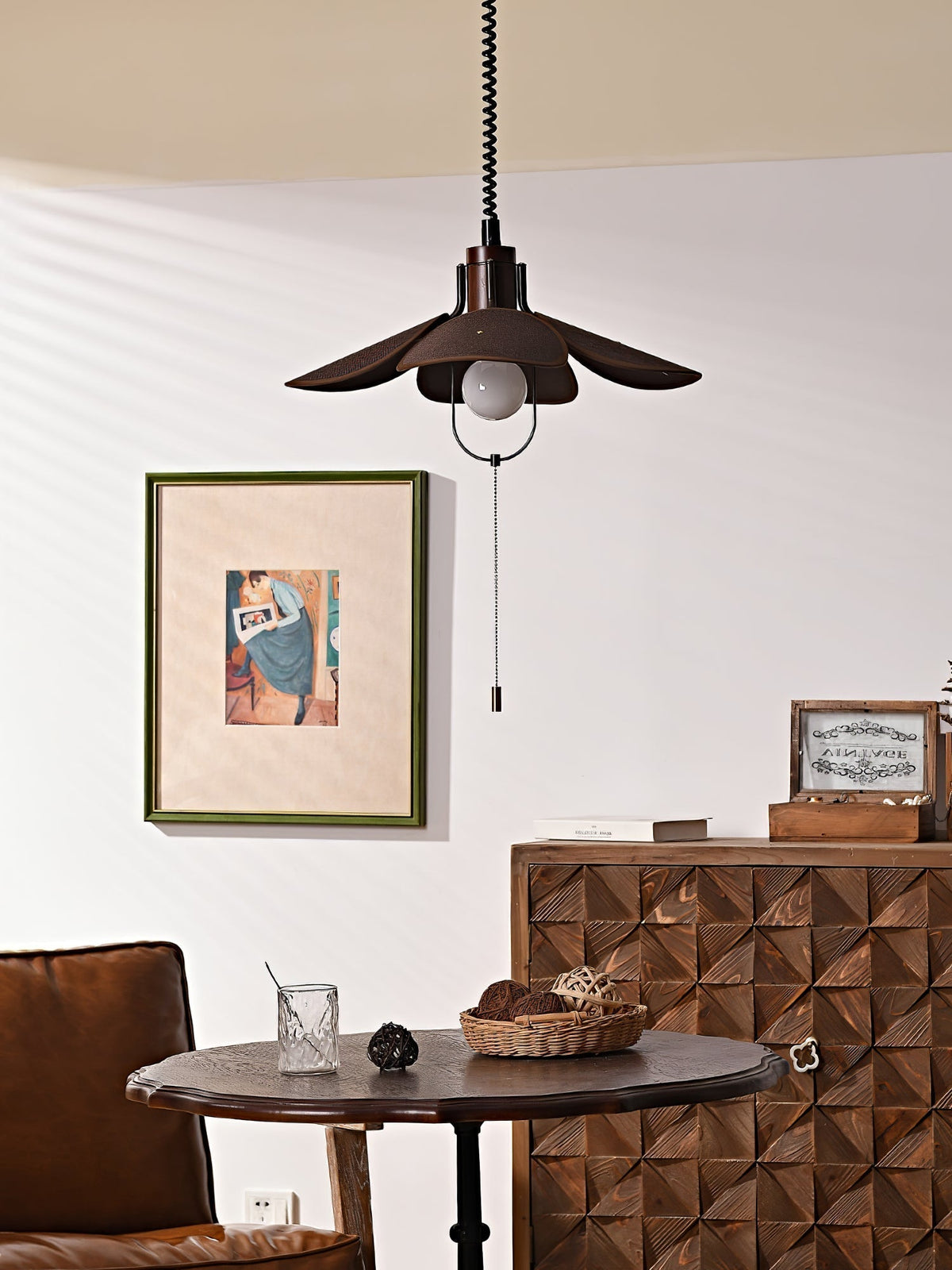 Utalion Traditional Petal Bloom Wood Fabric Pendant Light