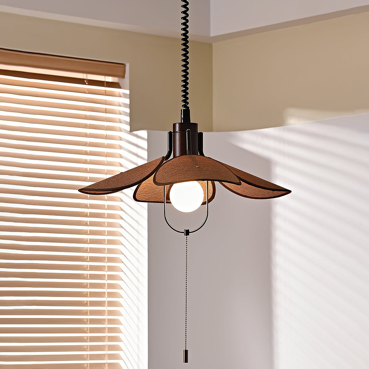 Utalion Traditional Petal Bloom Wood Fabric Pendant Light
