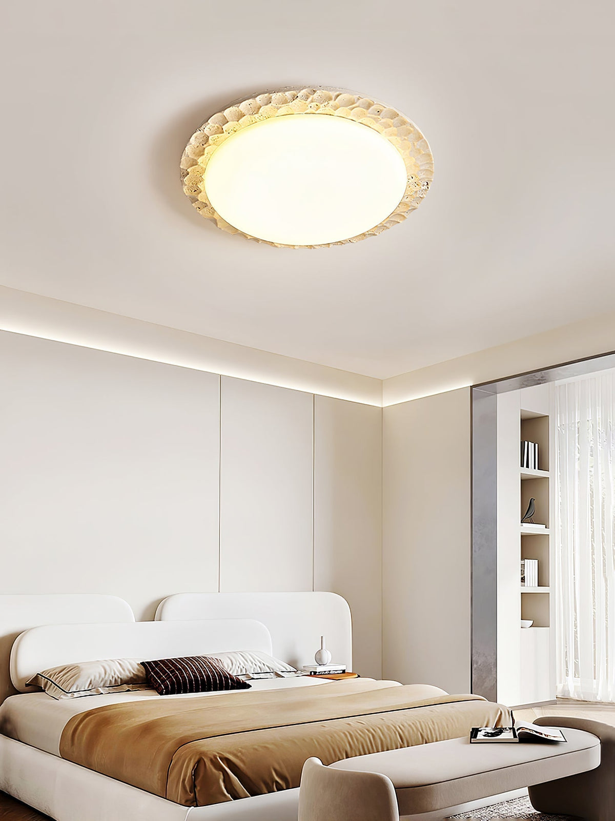 Cascade Travertine Carved Ceiling Light
