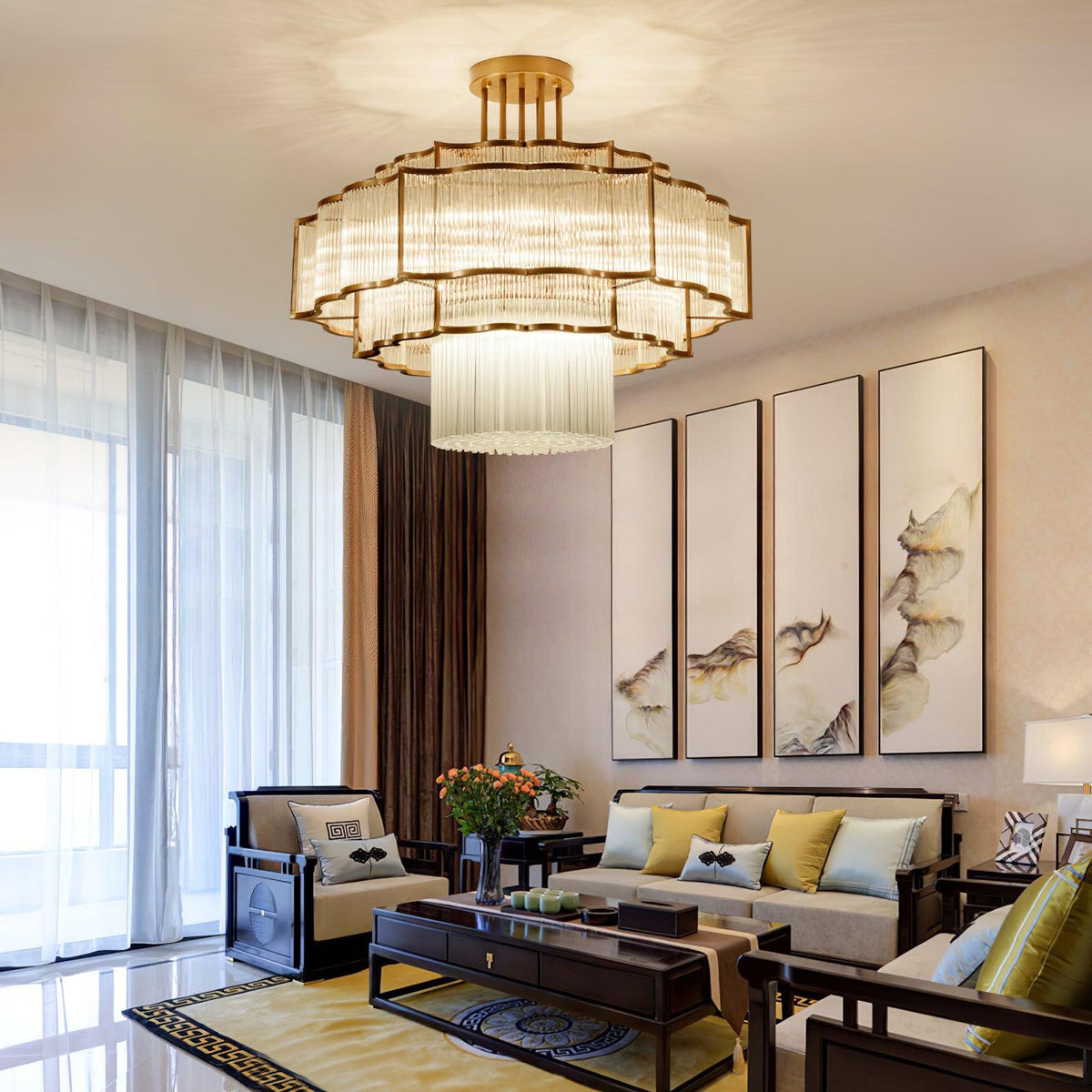Eirelaine Chandelier Gold Black Glass