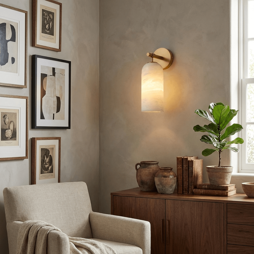Posha Pillar Alabaster Indoor Wall Light
