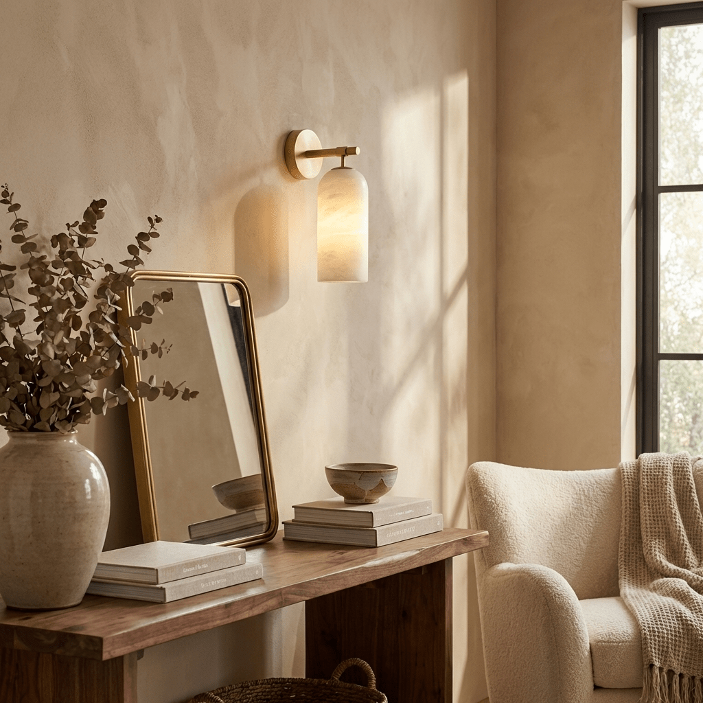 Posha Pillar Alabaster Indoor Wall Light