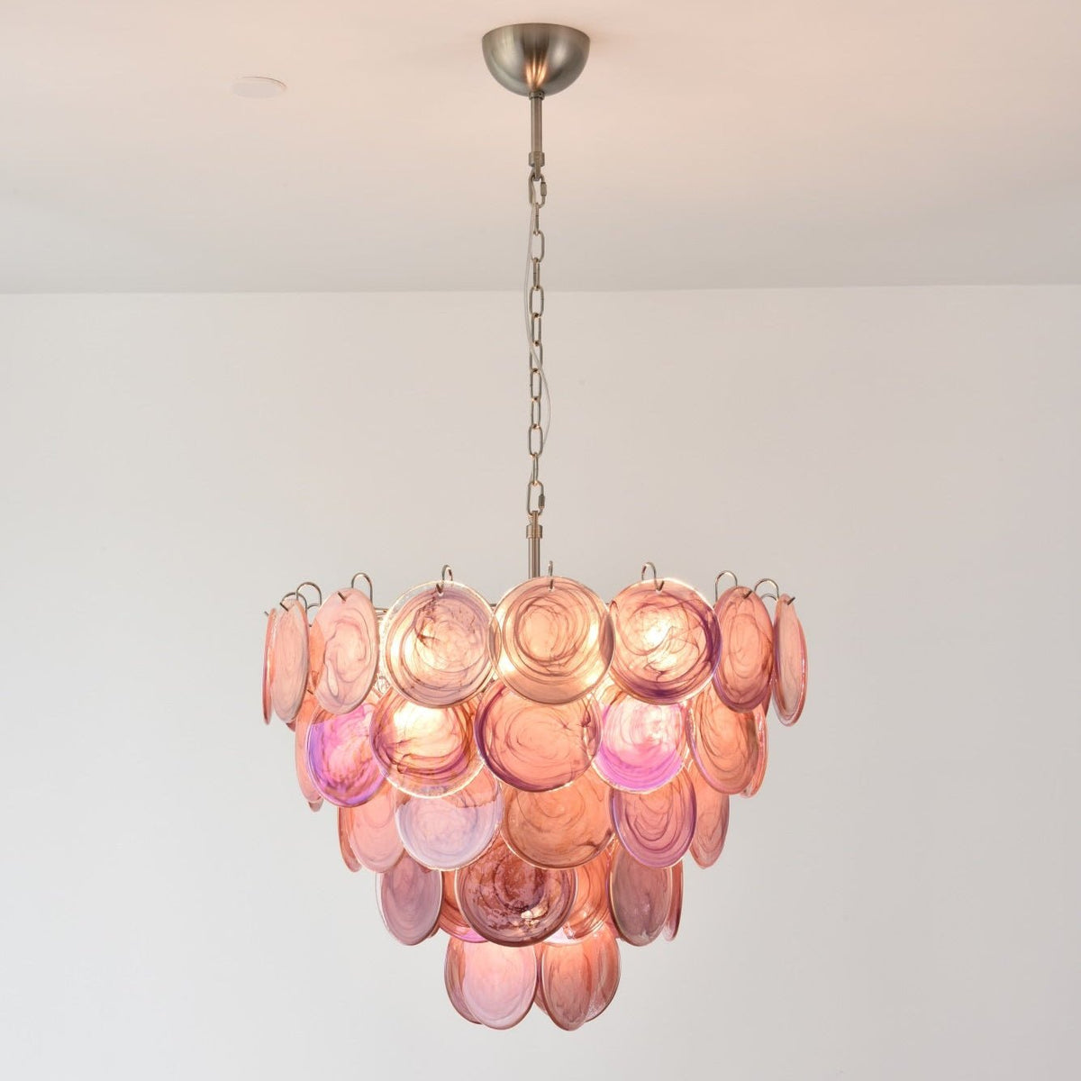 Ault Chandelier Pink Murano Disc Layered Contemporary