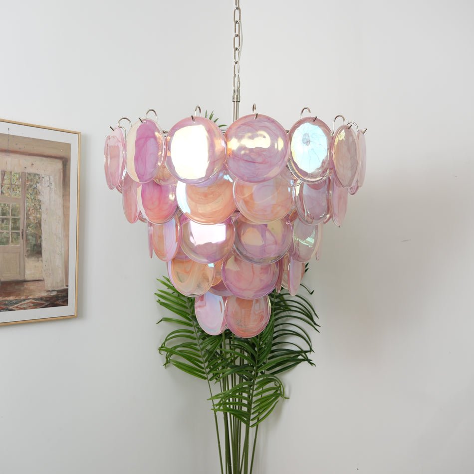 Ault Chandelier Pink Murano Disc Layered Contemporary