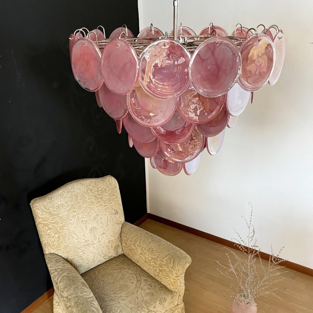 Ault Chandelier Pink Murano Disc Layered Contemporary