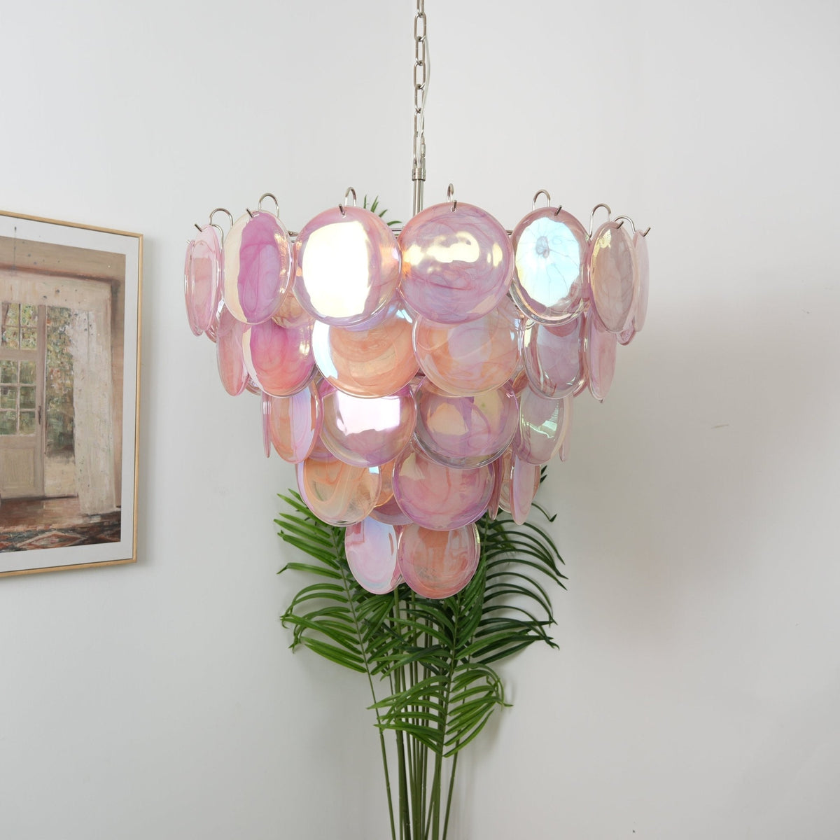 Ault Chandelier Pink Murano Disc Layered Contemporary
