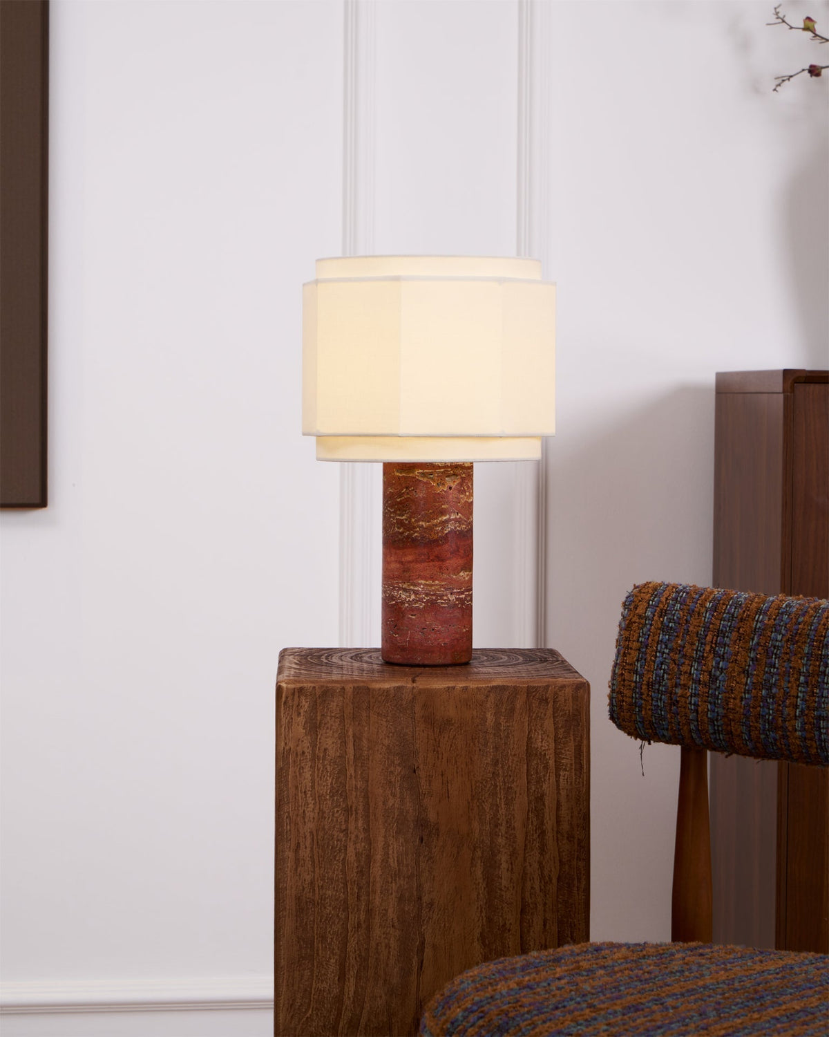 Eclipse Geometric Fabric & Marble Table Lamp