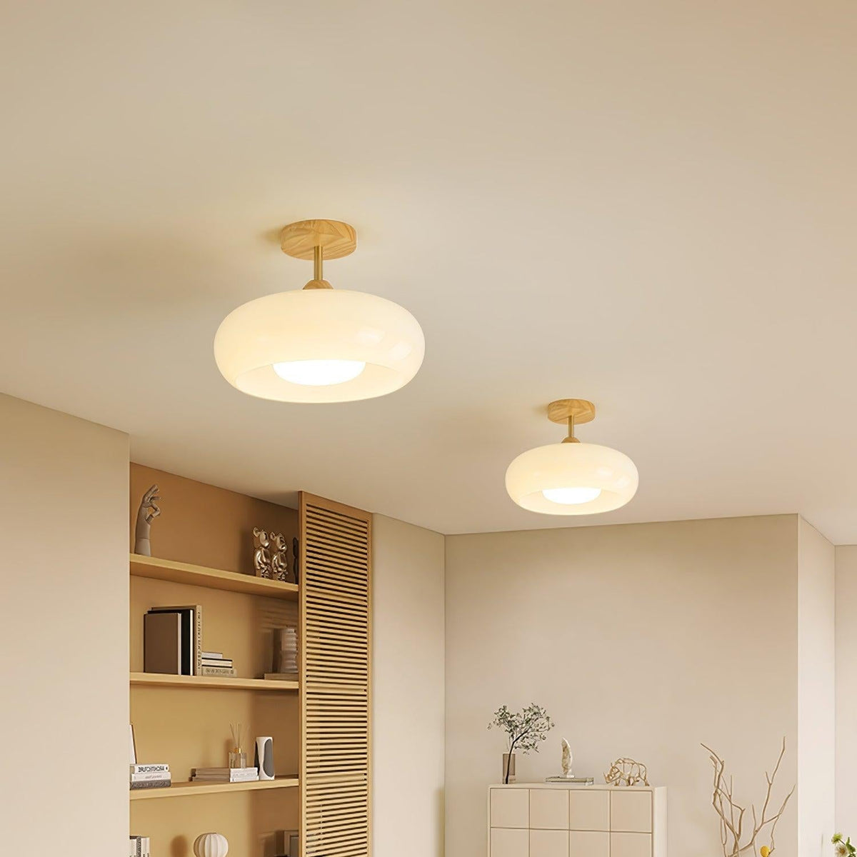 Thalia Flush Mount Ceiling Light Glass Wood &Orange&White