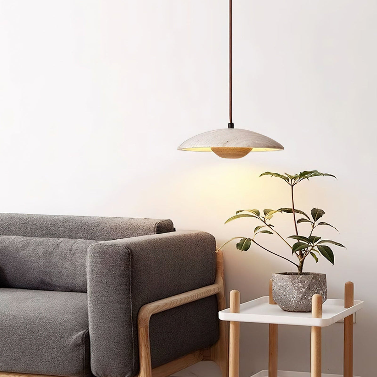 Nadine Wide-Brim Travertine Pendant Light