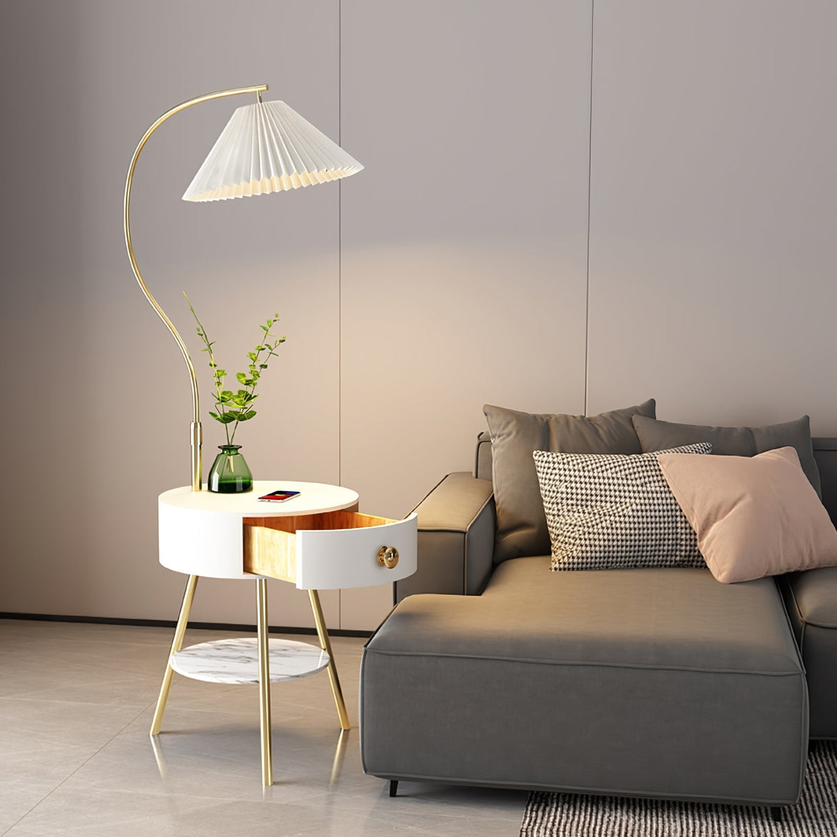 Yase Wood Marble Floor Light