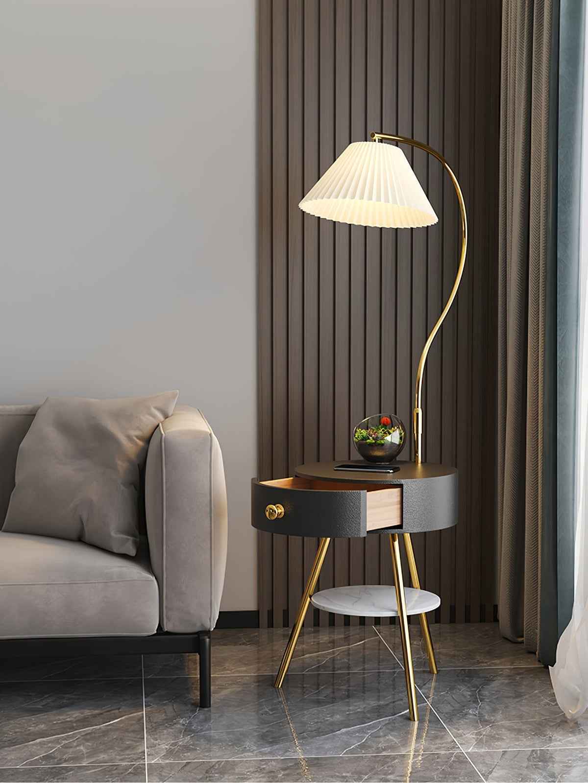 Yase Wood Marble Floor Light