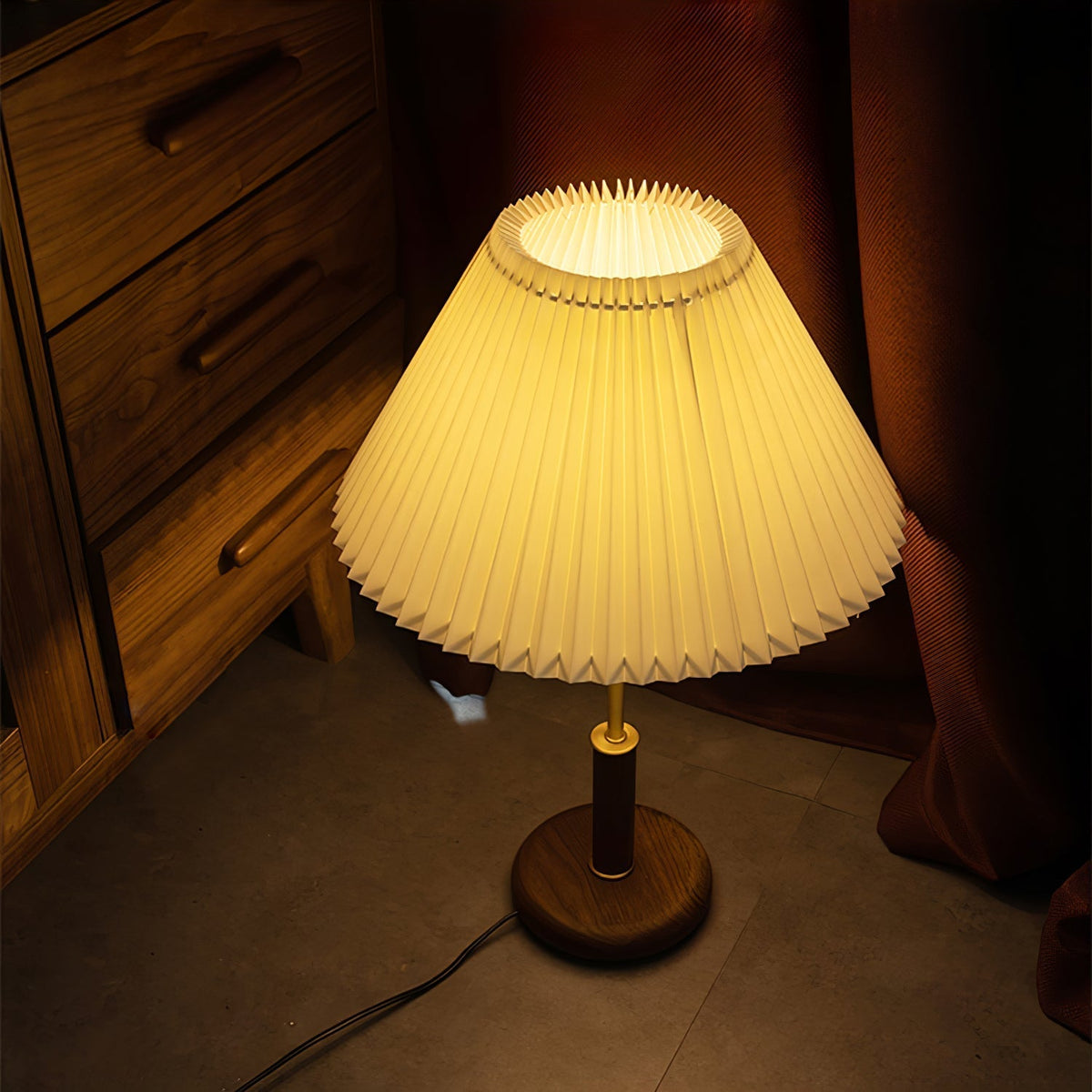Fiora Pleated Walnut Table Lamp