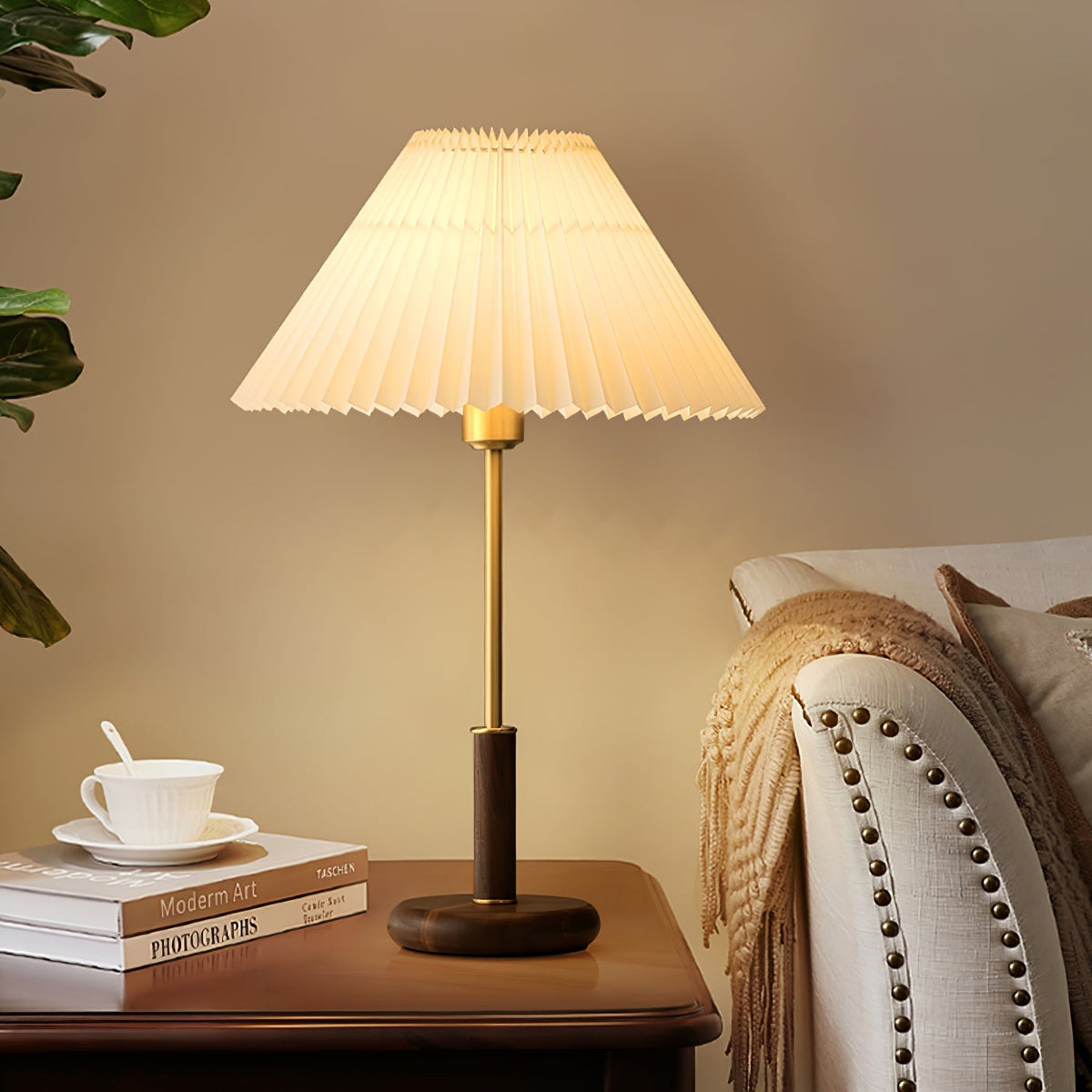 Fiora Pleated Walnut Table Lamp